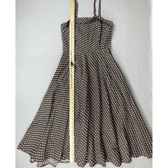 Stop Staring! Full Circle Sun Dress Women's SM Brown Polka Dot Swing Retro Vtg - Picture 6 of 14